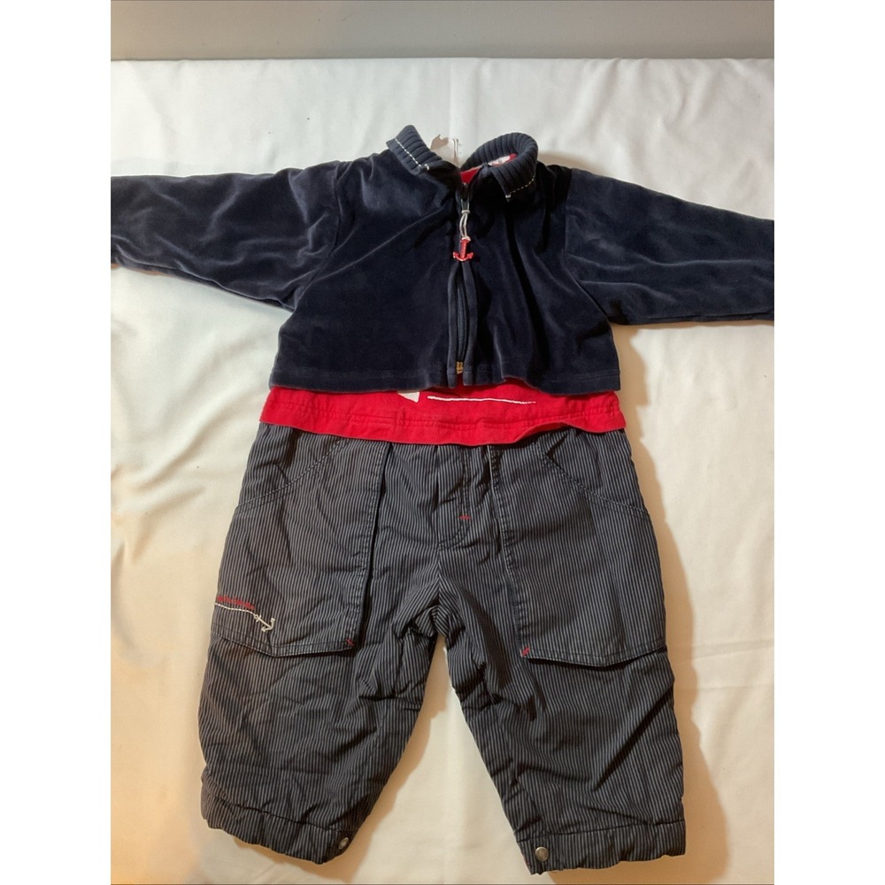 Miniman Navy Blue‎ Cotton Knit Pirate Shortall Romper Suit . Made In France. H37